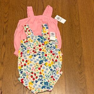 Old Navy Pink Top with Floral Strawberry Romper Set